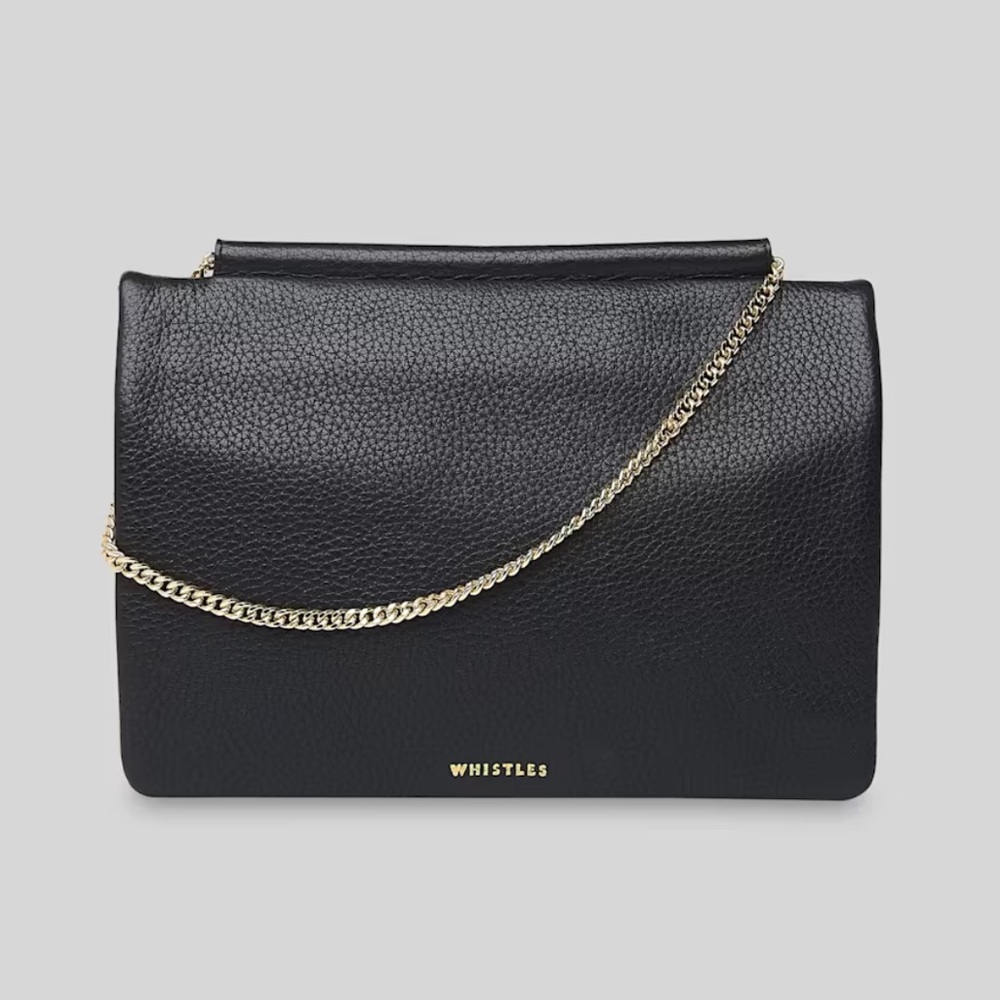 Whistles Black Nala Gold Chain Foldover Clutch - like new